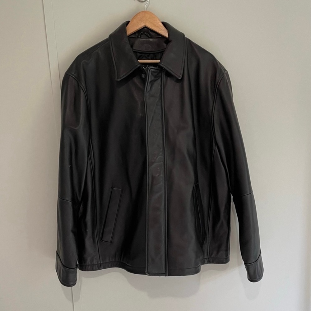 Jos A Banks Leather Jacket, Quilted Lining, Size Large